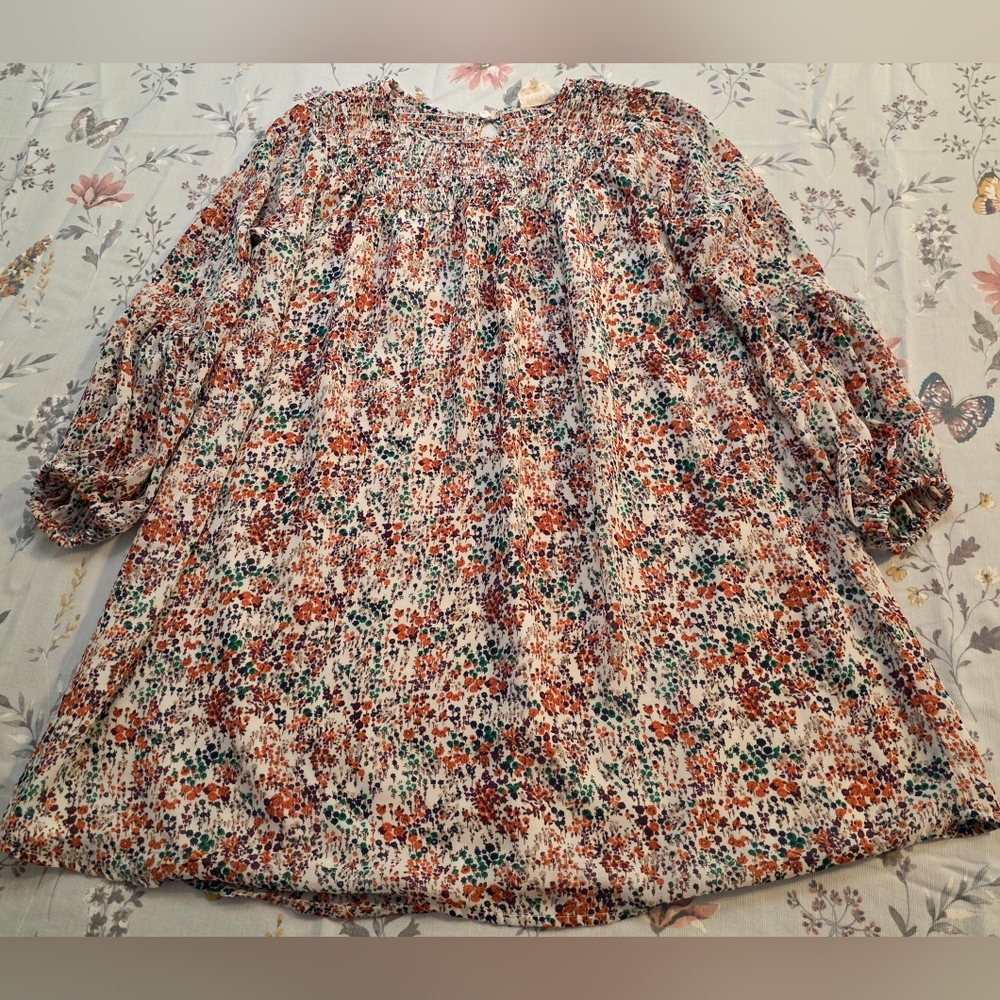 Hayden Girls Floral Boho Prairie Dress Size 13/14 Smocked Neck Cottagecore